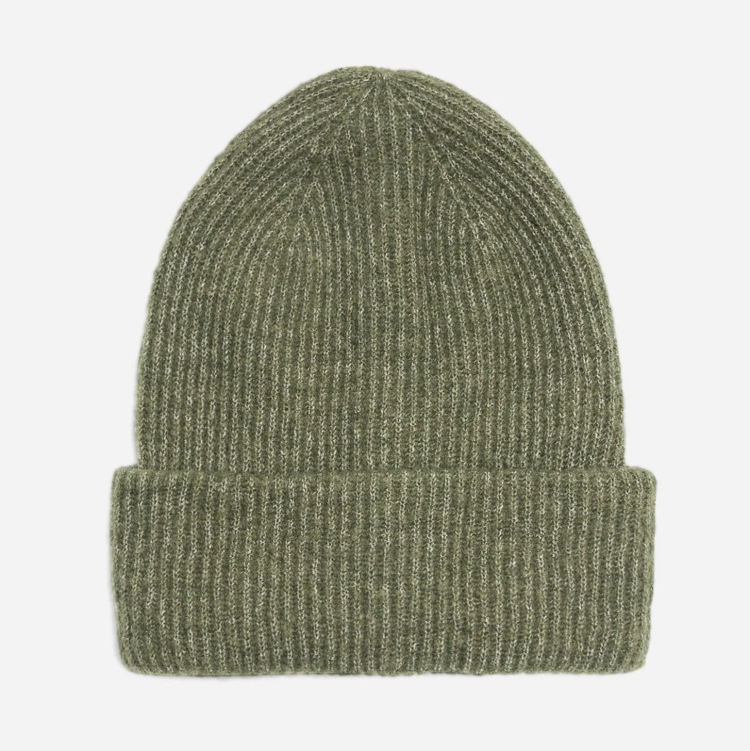 Bonnet kaki en maille côtelée à revers