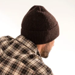 Bonnet marron maille côtelée homme