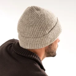 Bonnet taupe maille côtelée homme