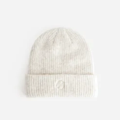 Bonnet TEXTO beige tricot brodé monogramme