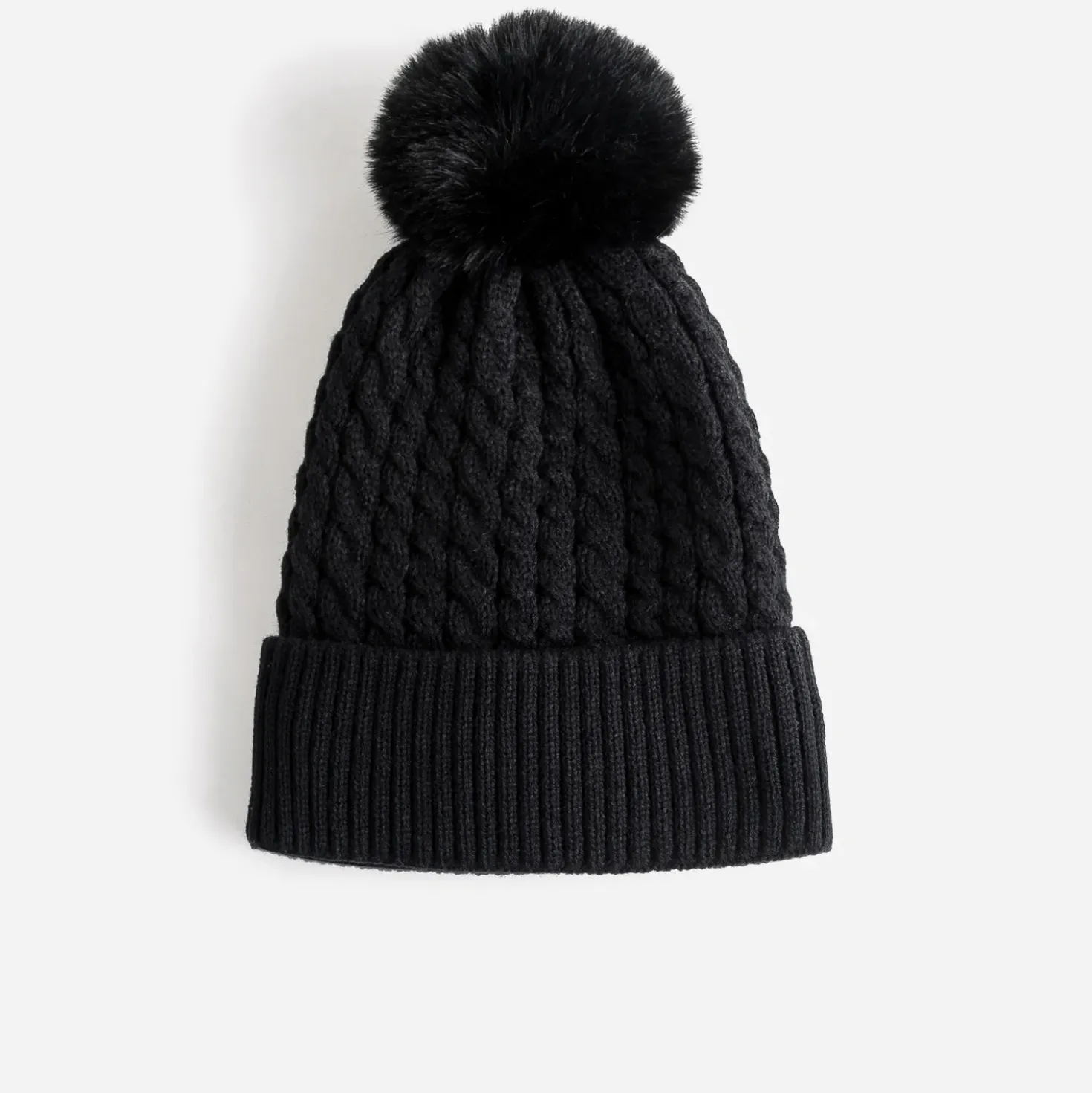 Bonnet TEXTO noir en tricot torsadé à pompon