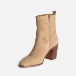 Boots beige cuir velours tige ajourée
