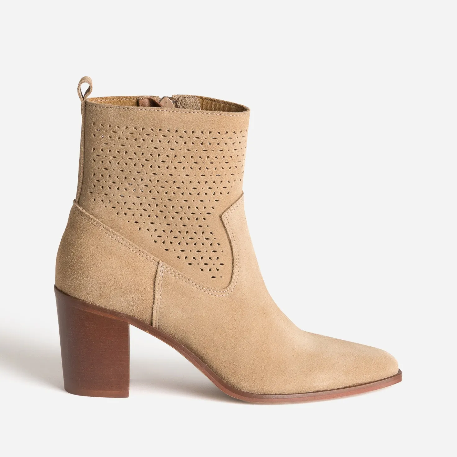 Boots beige cuir velours tige ajourée