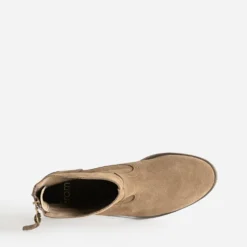 Boots beige cuir velours zip arrière