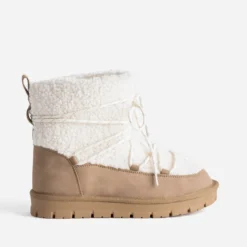 Boots beige et écru fourré bi-matière
