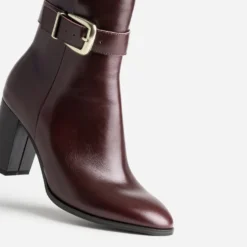 Boots bordeaux cuir décor bride