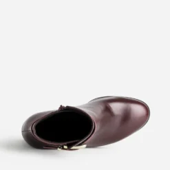 Boots bordeaux cuir décor bride