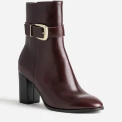 Boots bordeaux cuir décor bride
