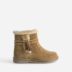 Boots BUGGY camel en cuir velours bord fourré
