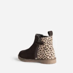 Boots BUGGY marron cuir velours et motif léopard