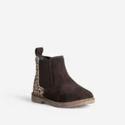 Boots BUGGY marron cuir velours et motif léopard