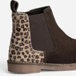 Boots BUGGY marron cuir velours et motif léopard