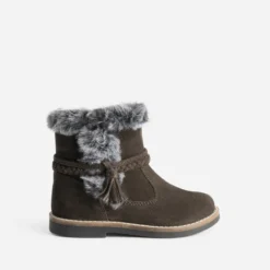 Boots BUGGY marron en cuir velours bord fourré