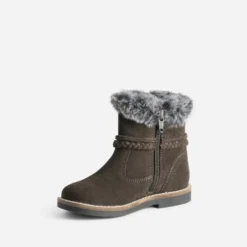 Boots BUGGY marron en cuir velours bord fourré
