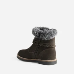 Boots BUGGY marron en cuir velours bord fourré