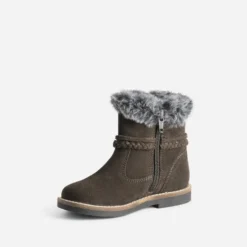 Boots BUGGY marron en cuir velours bord fourré