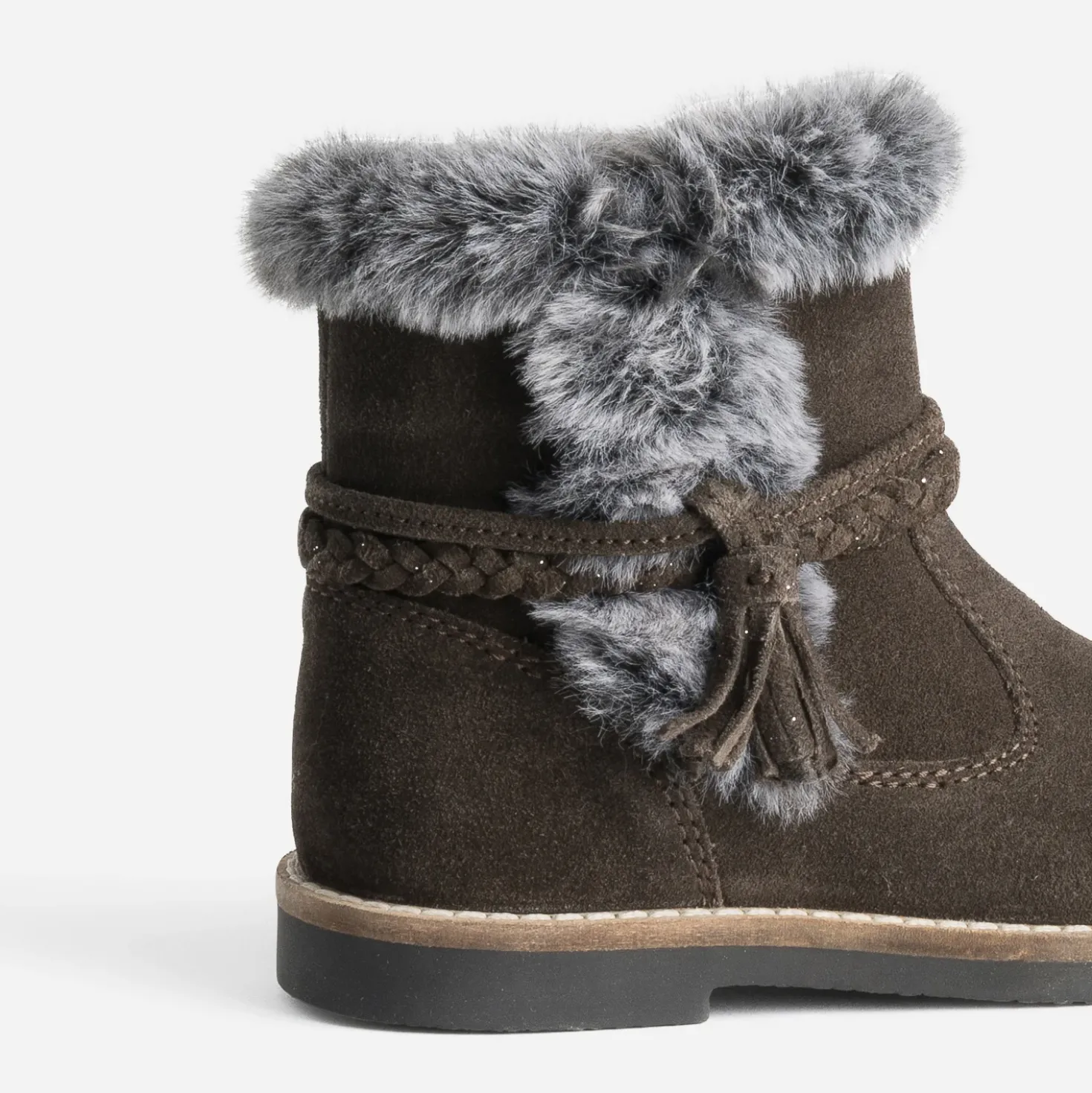 Boots BUGGY marron en cuir velours bord fourré