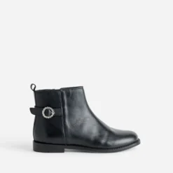 Boots BUGGY noir cuir boucle strass