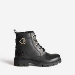 Boots BUGGY noir cuir clous et coeur