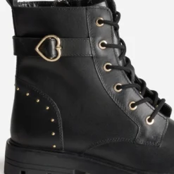 Boots BUGGY noir cuir décor clous et coeur