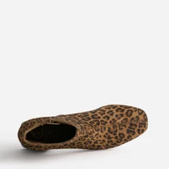Boots camel éco-conçu cuir velours motif léopard