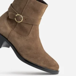 Boots camel cuir velours avec boucle