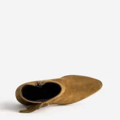 Boots camel cuir velours détail franges