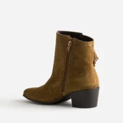 Boots camel cuir velours détail franges
