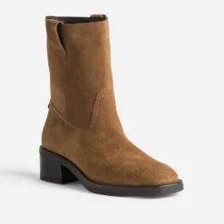 Boots camel cuir velours esprit motard