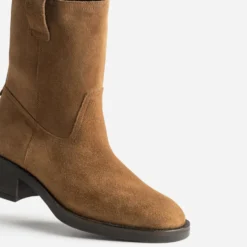 Boots camel cuir velours esprit motard