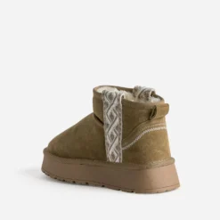 Boots camel cuir velours fourré à plateforme