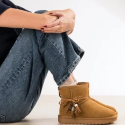 Boots camel cuir velours fourré