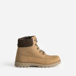 Boots éco-conçu BUGGY camel en cuir et textile marron