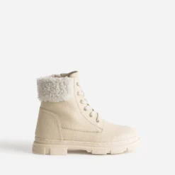 Boots éco-conçu à lacet BUGGY beige en cuir fourré