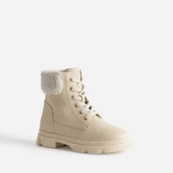 Boots éco-conçu à lacet BUGGY beige en cuir fourré