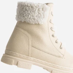Boots éco-conçu à lacet BUGGY beige en cuir fourré