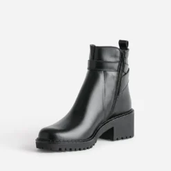 Boots éco-conçu noir cuir à semelle crantée