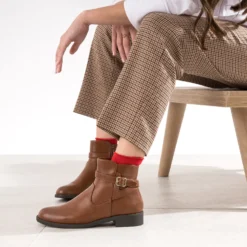 Boots cognac avec bride cheville