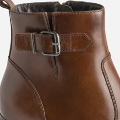 Boots cognac éco-conçu en cuir détails surpiqûres