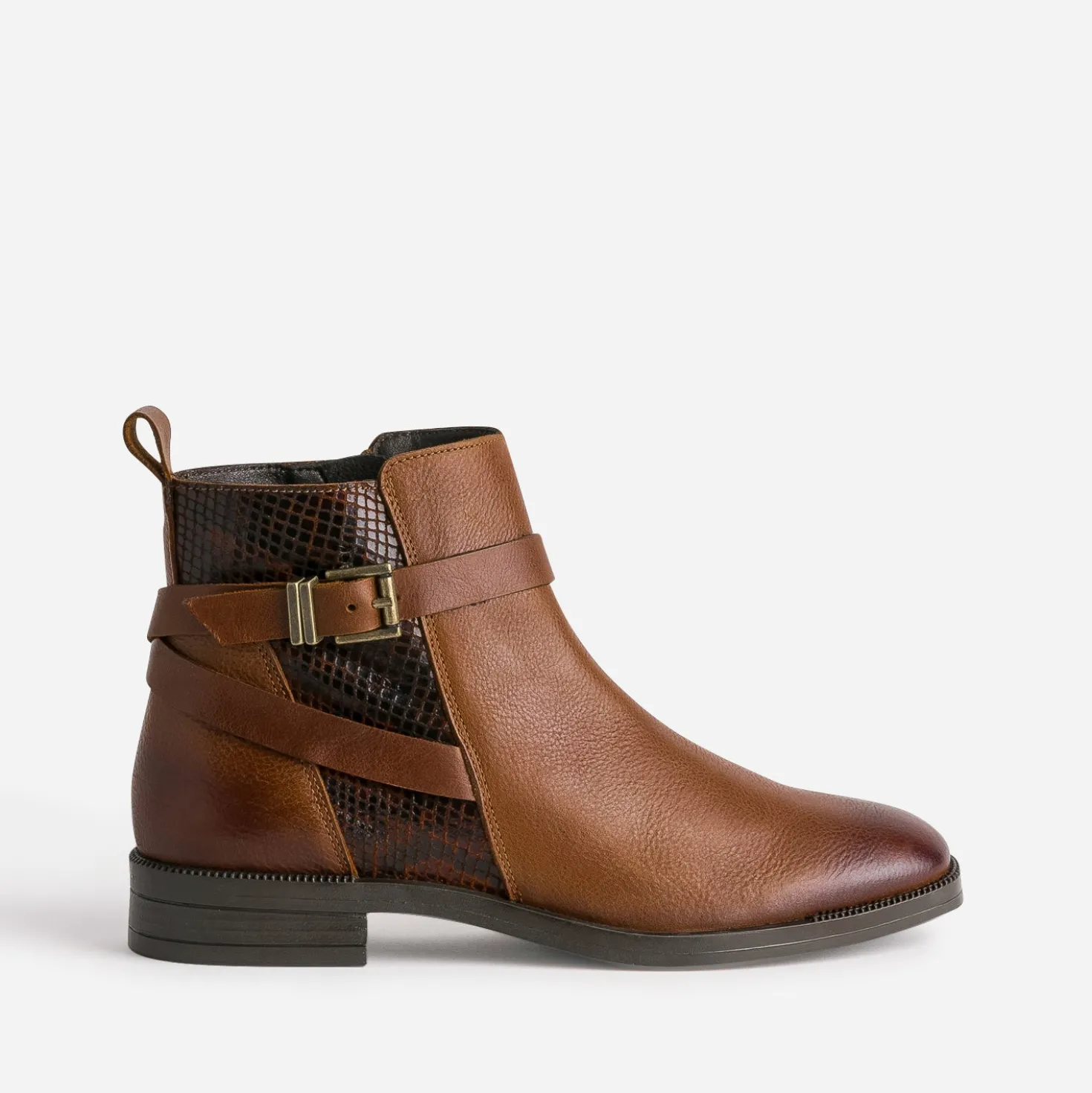 Boots cognac cuir détails effet python