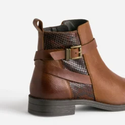 Boots cognac cuir détails effet python