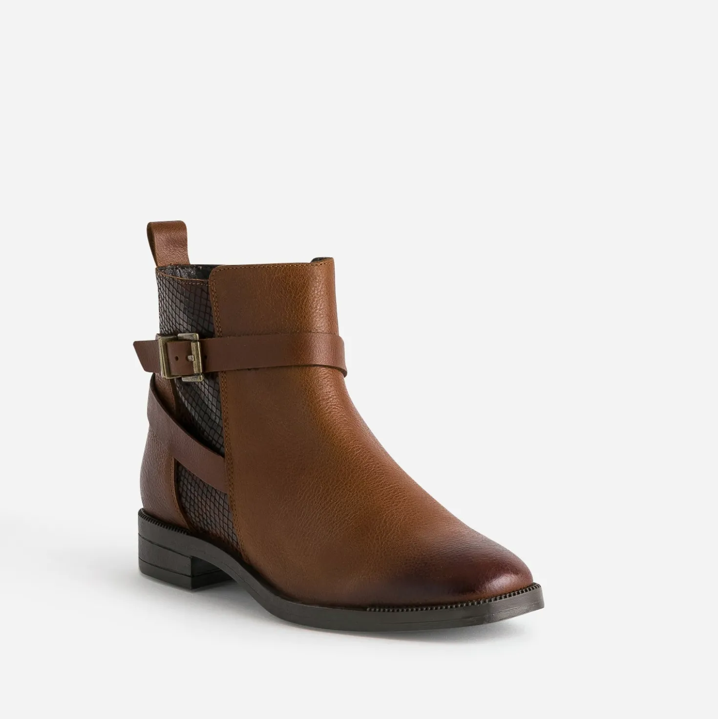 Boots cognac cuir détails effet python
