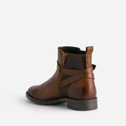 Boots cognac cuir détails effet python