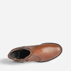 Boots cognac en cuir détail effet python