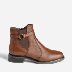 Boots cognac en cuir détail effet python