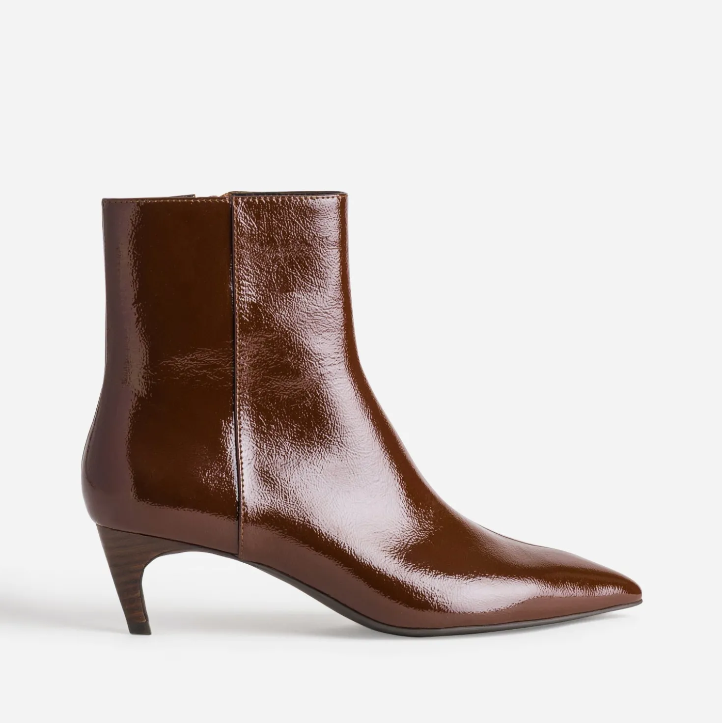 Boots cognac verni cuir petit talon