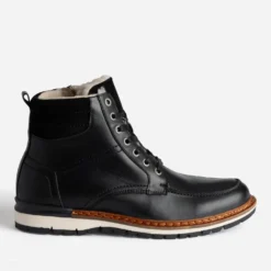 Boots cranté fourré en cuir noir