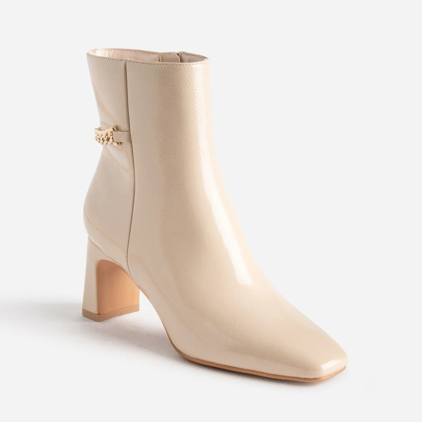 Boots écru verni décor chaîne