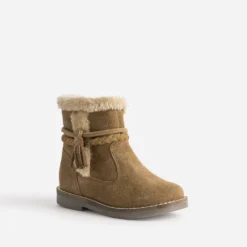 Boots fille BUGGY en croûte de cuir camel