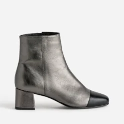 Boots gris métallisé cuir bout noir